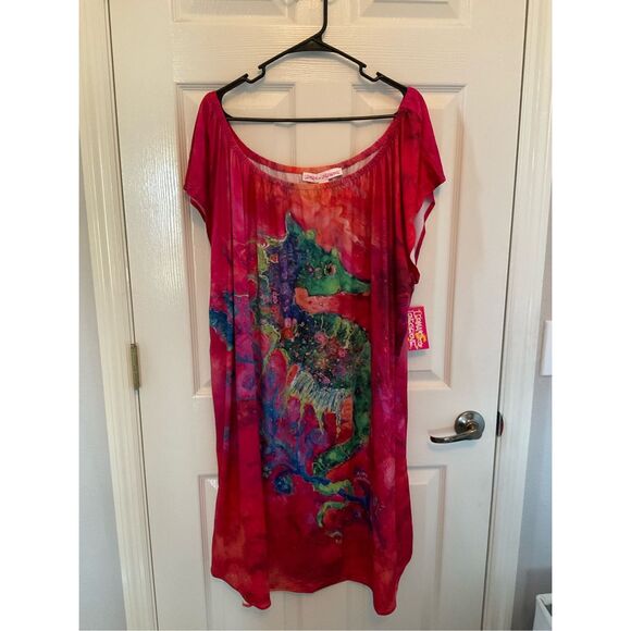 LEOMA LOVEGROVE XXLarge Short Sleeve Tropical Fun Seahorse Print Dress Coverup - Picture 2 of 4